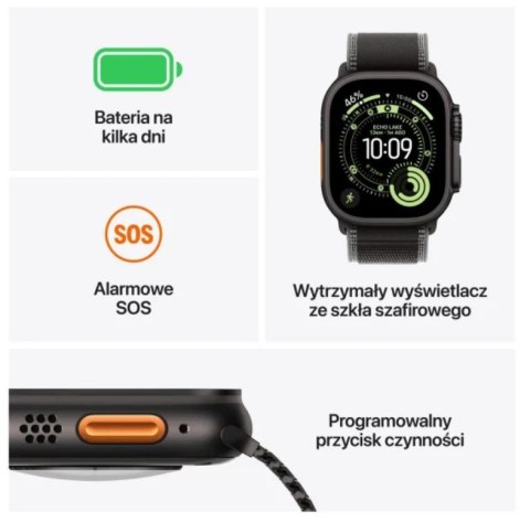 Apple Watch Ultra 3 GPS + Cellular koperta 49 mm z tytanu w kolorze naturalnym, opaska Alpine w kolorze jasnoniebieskim - rozmiar M