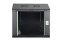 Szafa sieciowa wisząca DYNAmic 19" 9U rack 600x450, drzwi szyba, czarny, niedzielona, złożona, 60kg