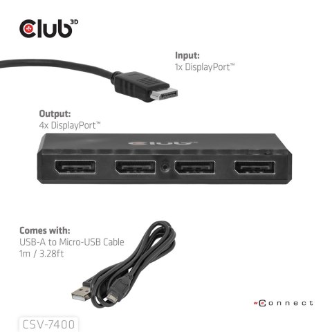 Hub USB Club Hub 3D MST (Multi Stream Transport) DisplayPort 1.4 na 4x DisplayPort, Cztery monitory, 4x 4K30Hz, 8K30Hz