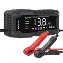 Qoltec Mikroprocesorowa ładowarka 12V 6A | Prostownik z funkcją naprawy do akumulatora AGM GEL LiFePO4 | LCD
