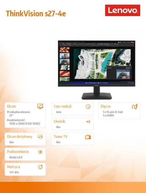 Lenovo Monitor ThinkVision s27-4e 27 cali 64BEKAT1EU