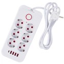 Maclean Listwa zasilająca MCE389 W 6 gniazd 4xUSB-A 1xUSB-C 110-240V, AC 50/60Hz, 2.1A max 2500W biała