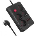 Maclean Listwa zasilająca MCE393 B 4 gniazda 3xUSB 110-240V AV 50/60Hz 1A max 2500W 3m czarna