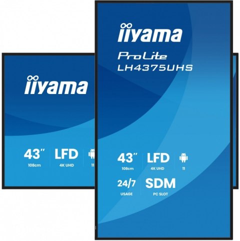 IIYAMA Monitor 43 cale LH4375UHS-B2AG,24/7,IPS,ANDROID.11,4K, WiFi, iiSignage2, FailOver, EShare, 24/7, full daisy chain