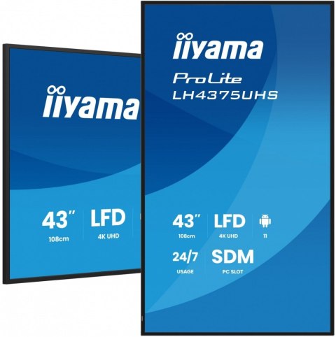 IIYAMA Monitor 43 cale LH4375UHS-B2AG,24/7,IPS,ANDROID.11,4K, WiFi, iiSignage2, FailOver, EShare, 24/7, full daisy chain