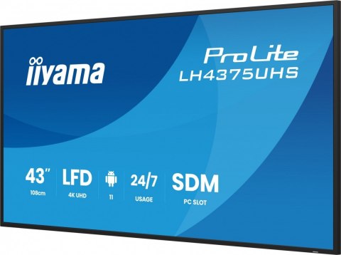 IIYAMA Monitor 43 cale LH4375UHS-B2AG,24/7,IPS,ANDROID.11,4K, WiFi, iiSignage2, FailOver, EShare, 24/7, full daisy chain