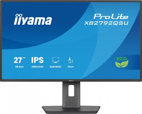 IIYAMA Monitor 27 cali XB2792QSU-B1 IPS,QHD, HAS (150) PIVOT, 120Hz,HDMI,DP, 350cd,1500:1, cienkie ramki, 2xUSB 3.2, ErP