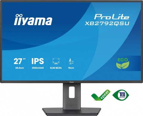 IIYAMA Monitor 27 cali XB2792QSU-B1 IPS,QHD, HAS (150) PIVOT, 120Hz,HDMI,DP, 350cd,1500:1, cienkie ramki, 2xUSB 3.2, ErP