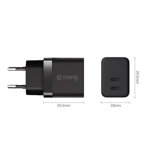 CRONG Ultra Compact GaN Ładowarka sieciowa 2x USB-C 35W PD 3.0 z PPS Czarna