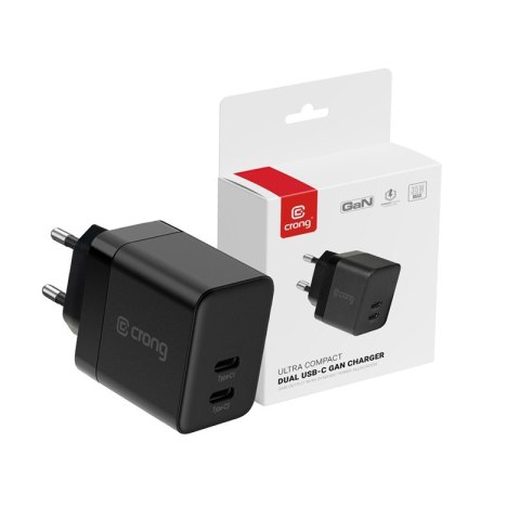 CRONG Ultra Compact GaN Ładowarka sieciowa 2x USB-C 35W PD 3.0 z PPS Czarna