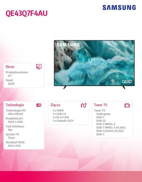Samsung Telewizor QLED 43 cale QE43Q7F4AUXXH