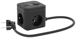 Kerg smart - kostka zasilająca 3-gniazdowa + szybka ładowarka USB-A+USB-C 1,5m 3×1,5mm2 H05VV-F 16A/250V~