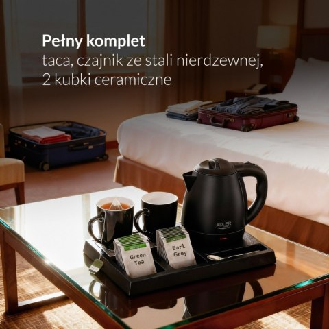 Adler Czajnik hotelowy AD 1387 z tacką z 2 kubkami 1l, inox