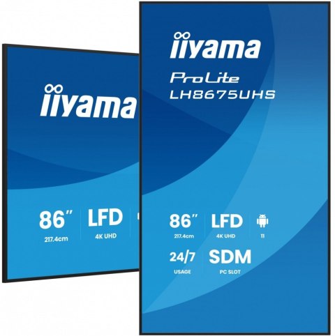 IIYAMA Monitor 86 cali LH8675UHS-B2AG,24/7,IPS,ANDROID.11,4K, WiFi, iiSignage2, FailOver, EShare, 24/7, full daisy chain
