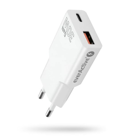 Ładowarka sieciowa everActive GaN SUPER SLIM SC-380Q QC3.0 USB-C PD 30W biała