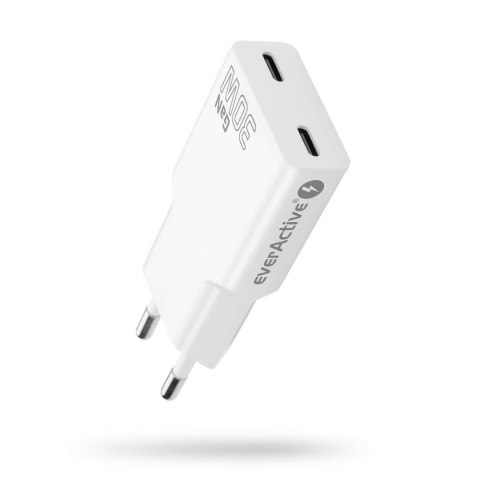 Ładowarka sieciowa everActive GaN SUPER SLIM SC-385Q QC4+ 2x USB-C PD 30W biała