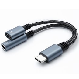 Kabel adapter Qoltec 2w1 USB-C - USB-C + Jack 3.5mm, PD 15W, 0,1m