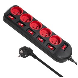 Listwa zasilająca przedłużacz Maclean MCE204 5 gniazd z włącznikami czarna 1,5m 2300W