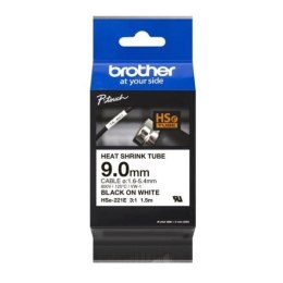 Rurka termokurczliwa Brother P-Touch HSE-221E 9mm x 1.5m (HSE221E) - biała, czarny nadruk