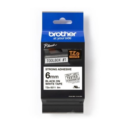 Taśma Brother P-Touch TZe-S211 6mm x 8m (TZES211) - biała, czarny nadruk