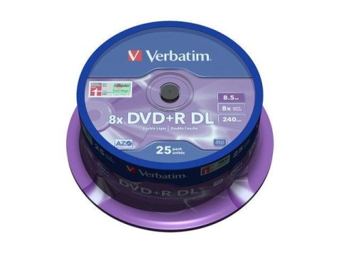 Płyty DVD+R Verbatim 8.5GB X8 Double Layer (25 Cake)