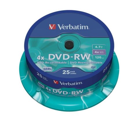 Płyty DVD-RW Verbatim 4x 4.7GB (Cake 25) MATT SILVER