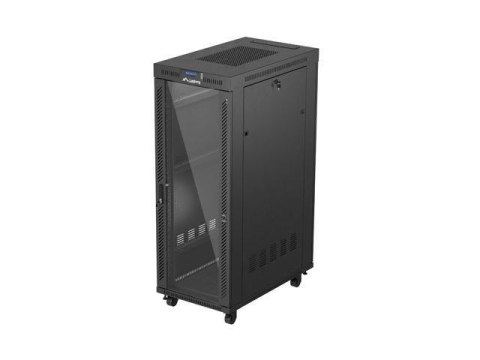 Szafa instalacyjna Rack Lanberg stojąca 19" 32U 600x1000 czarna drzwi przeszklone LCD (flat pack)