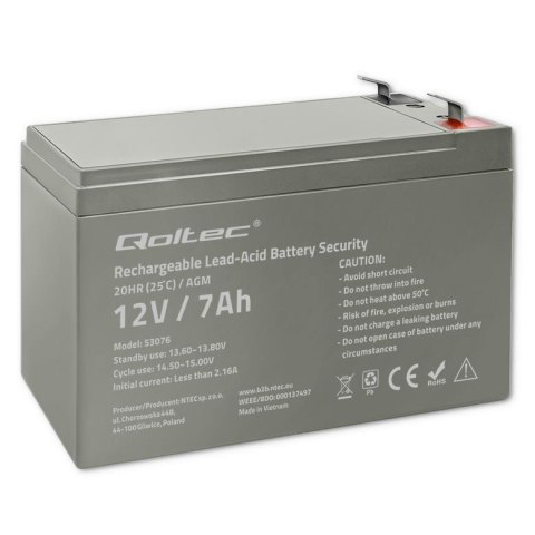 Akumulator AGM Qoltec 12V | 7Ah | Security