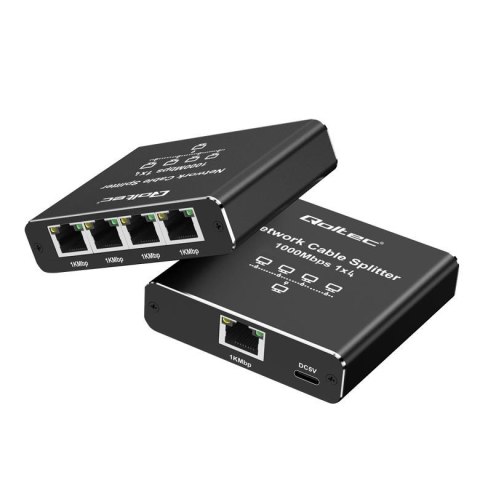 Switch niezarządzalny Qoltec mini rozdzielacz splitter 1x4 port RJ45 | 1000Mb/s | USB-C | Aluminium