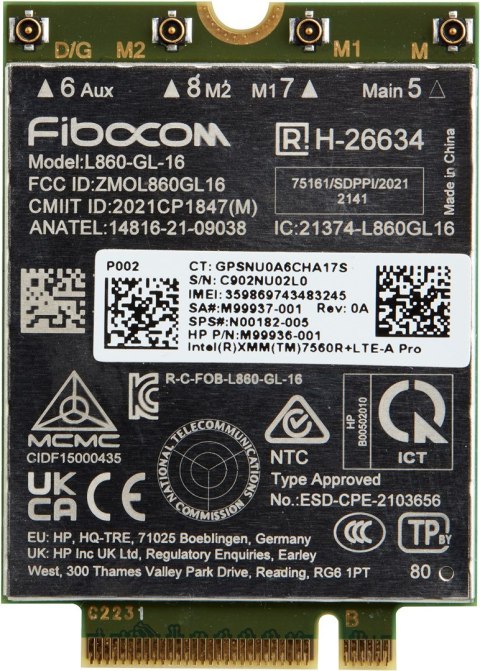 HP Modem 4G LTE Advanced Pro WWAN Intel XMM 7560R+ 7P993AA 1Y
