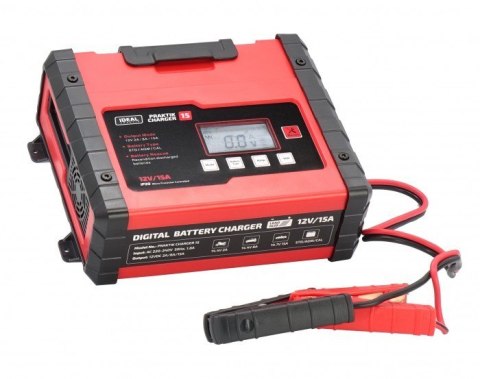 Prostownik PRAKTIK CHARGER 15 LCD, napięcie ładowania: 12 V IDEAL, prąd ładowania: 2/8/15A, napięcie zasilania: 230V, rodzaj aku