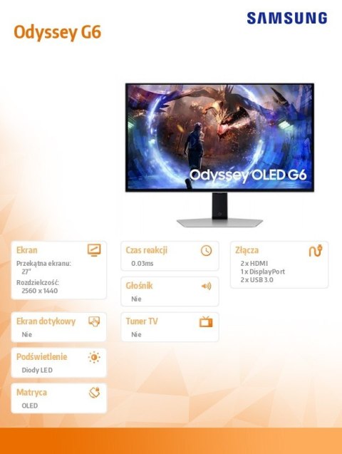 Samsung Monitor gamingowy Odyssey G6 27 cali LS27DG600SUXEN