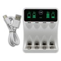 Qoltec Ładowarka do akumulatorków Ni-MH typu R03 AAA R6 AA | LCD | kabelUSB-C | Biała