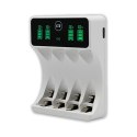 Qoltec Ładowarka do akumulatorków Ni-MH typu R03 AAA R6 AA | LCD | kabelUSB-C | Biała