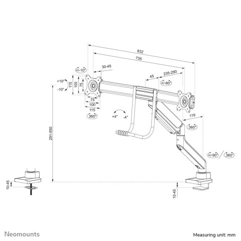 Neomounts DS75-450WH2 uchwyt / stojak do monitorów 81,3 cm (32") Biurko Biały