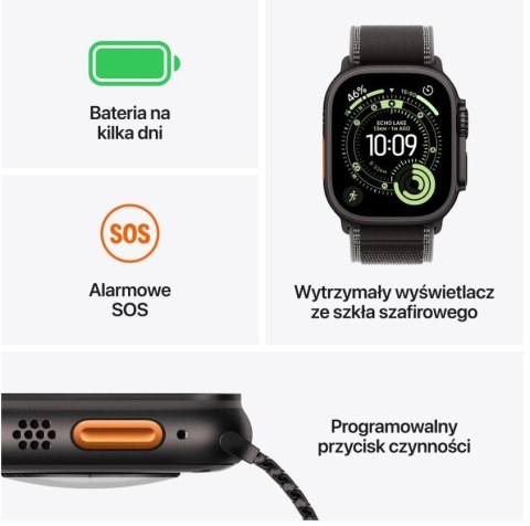 Apple Watch Ultra 3 GPS + Cellular, koperta 49 mm z tytanu w kolorze czarnym, bransoleta mediolańska z tytanu w kolorze czarnym - rozm