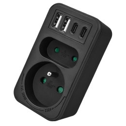 Gniazdko prądowe x2 + 4xUSB Maclean, rozgałęźnik z 2 gniazdami, 2xUSB A, 2xUSB C PD 20W, 1x16A + 1x6A, MCE249 F/B