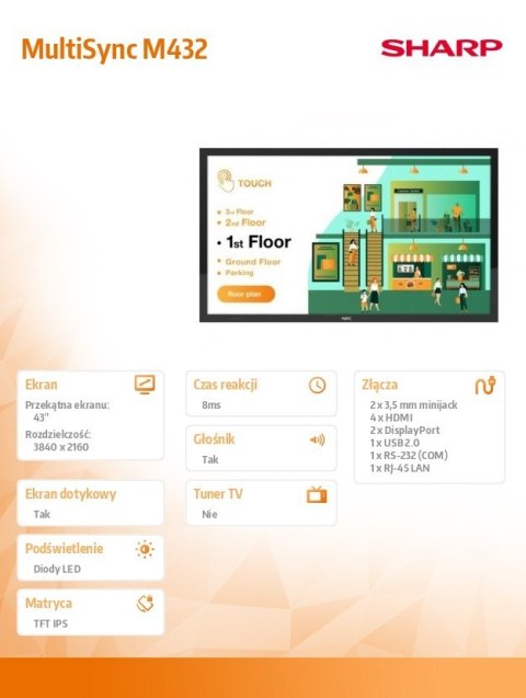 Sharp Monitor wielkoformatowy MultiSync M432 43 cale 550cd/m2 24/7