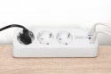 Digitus Listwa zasilająca biurkowa, 3 gniazda Schuko, 2x USB-A (2x 12W), 1x USB-C (30W) z zaciskiem na blat, kabel 1,5m, biała