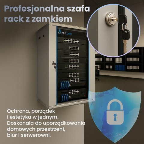 Szafa rack Extralink 12U 600x600 szara montowana na ścianie