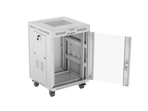 LANBERG SZAFA RACK STOJĄCA 19" 15U 600X600 SZARA DRZWI SZKLANE LCD V2 (FLAT PACK)