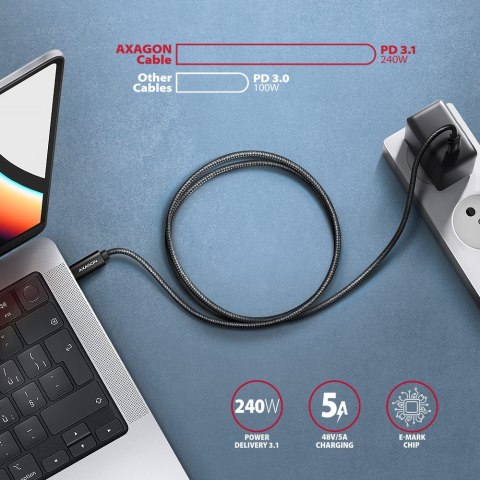 AXAGON BUCM4X-CM05AB Kabel USB-C - USB-C, USB4 Gen 3x2 0.5m, PD 240W, 8K HD, ALU, oplot Czarny