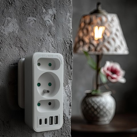 MACLEAN GNIAZDKO PRĄDOWE X3 + 4XUSB, ROZGAŁĘŹNIK Z 3 GNIAZDAMI, 2XUSB A, 2XUSB C PD 20W, 1X16A + 2X6A MCE248 F/W