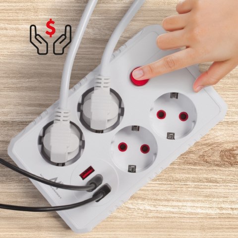 MACLEAN LISTWA ZASILAJĄCA, PRZEDŁUŻACZ 4 GNIAZDA + 3XUSB, 110-240V AC 50/60HZ, 2.1A MAX 2500W, 1,5M, BIAŁA MCE392 W