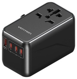 Uniwersalny adapter podróżny z ładowarką Vention 100W GaN 1x USB-A 3x USB-C czarny