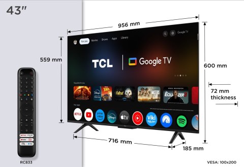Televizor TCL 43" 43P7K QLED, Google TV Dolby Vision Dolby Atmos