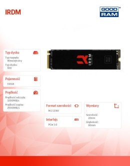 GOODRAM Dysk SSD IRDM 512GB M.2 PCIe 3x4 NVMe 2280 3300/2000