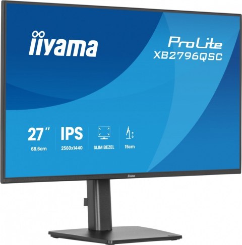 IIYAMA Monitor ProLite 27 cali XB2796QSC-B1 IPS,QHD,HDMI,USB-C (PD 65W),75Hz, 350cd, 1xUSB 3.2 , 1xUSB-C, 2x2W, HAS 150/PIVOT/obrót sto