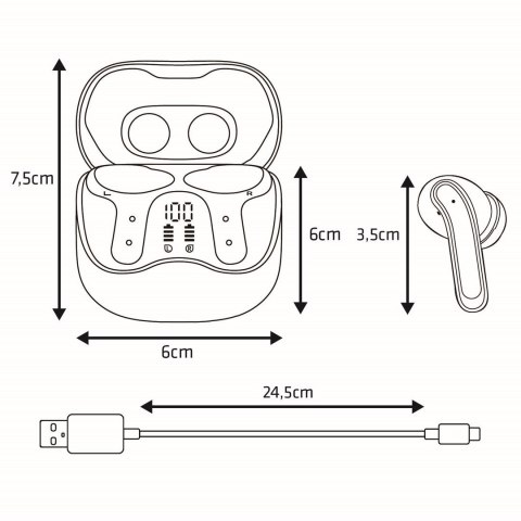 AUDIOCORE SŁUCHAWKI BEZPRZEWODOWE, HYBRYDOWE ANC, ENC, 6 MIKROFONÓW, ETUI ŁADUJĄCE, TUYA AC591