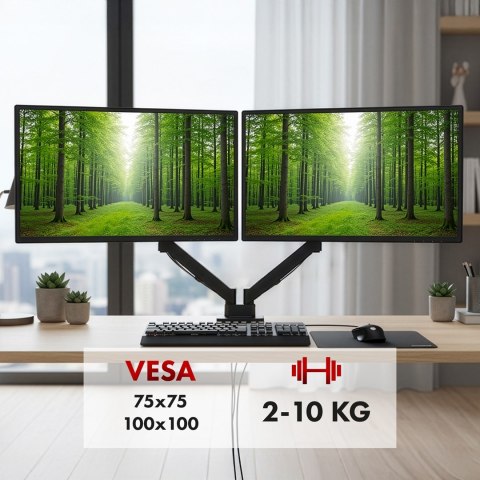 MACLEAN UCHWYT NA 2 MONITORY, SPRĘŻYNA GAZOWA, 17"-32", 2-10KG, CZARNY MC-134